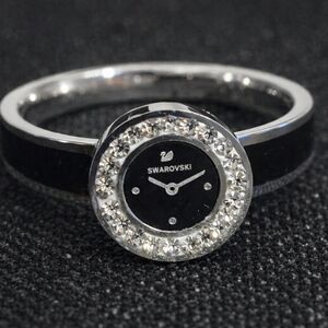 Crystal Mini Watch Face Ring – Silver & Black Statement Jewelry